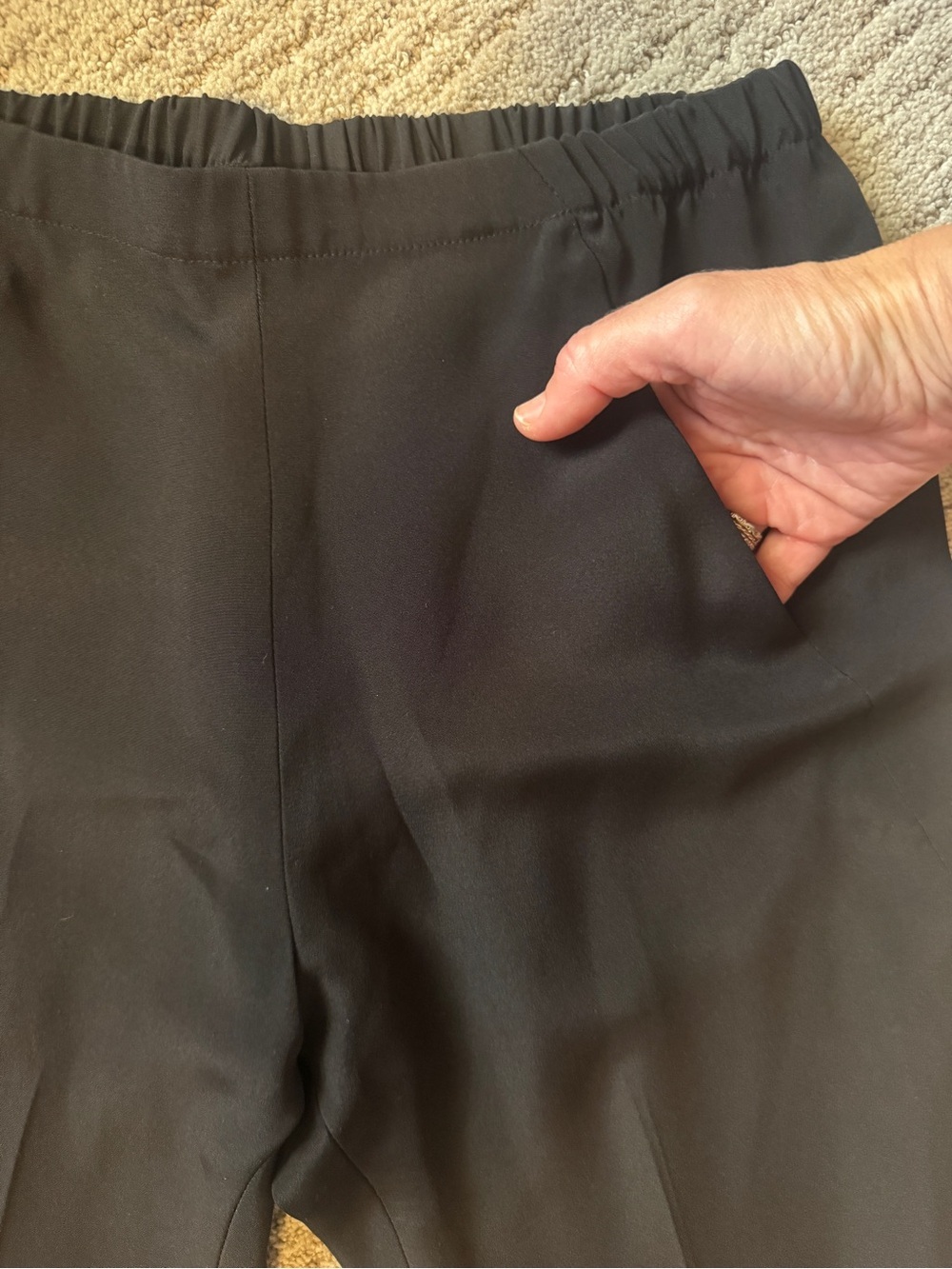 Maria Cornejo Black Silk Slim Straight Pants w/ Pockets & Elastic Waist 2/4 - Picture 4 of 6